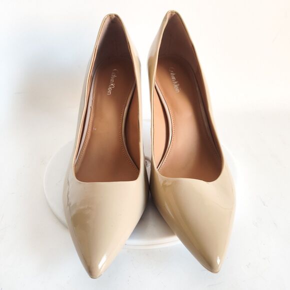 Calvin Klein Heels Size 10 Faux Leather Stiletto Nude Neutral Pointy Toe Beige - Picture 5 of 11